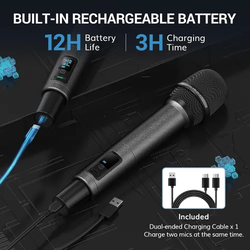 Vista 7 de TONOR Sistema de Micrófono Inalámbrico, Escaneo Automático y Emparejamiento UHF Micrófono de Karaoke Recargable, 2x100 Micrófono Inalámbrico