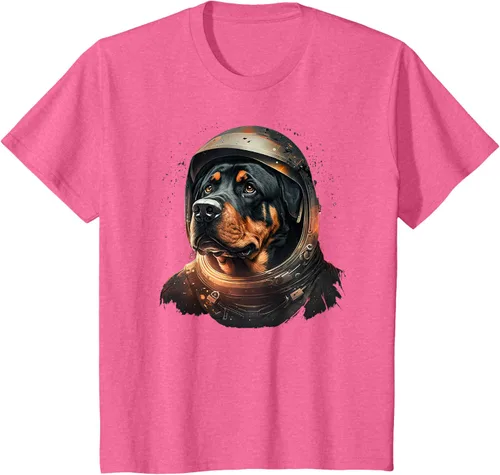 Vista 37 de Divertida camiseta Rottweiler con diseño de astronauta rottweiler en galaxia espacial, Negro