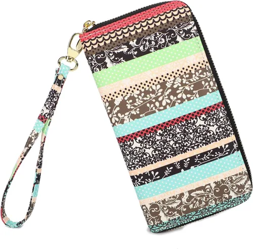 Vista 45 de Cartera de mano para mujer, estilo bohemio, con RFID, elegante, espaciosa con correa para viajes, capacidad para tarjetas, teléfono, dinero