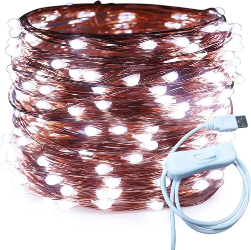 Vista 12 de RUICHEN Alambre de cobre de 33 pies, 100 luces LED USB con interruptor de encendido/apagado, verde