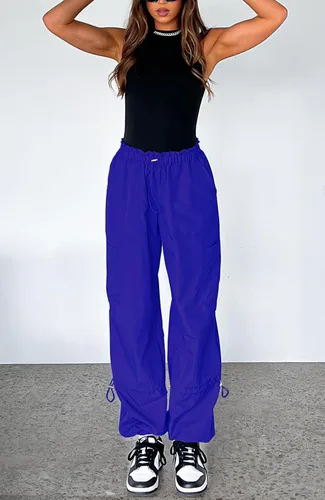 Vista 3 de Waitfairy Pantalones de paracaídas para mujer, pantalones cargo holgados con bolsillos