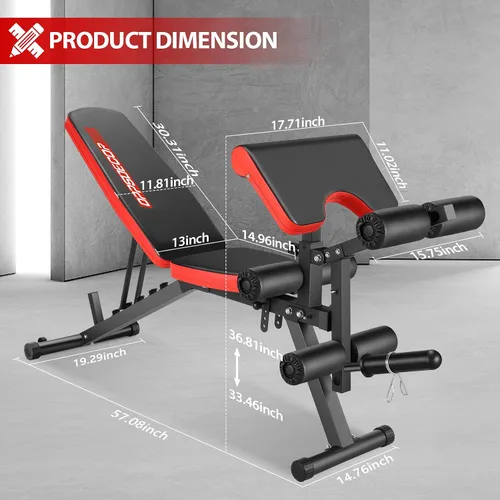 Vista 9 de OPPSDECOR Adjustable Weight Bench with Leg Extension and Leg Curl, ASTM-Certified 800 LBS Heavy Duty Workout Bench for Home Gym, Preacher Curl Bench