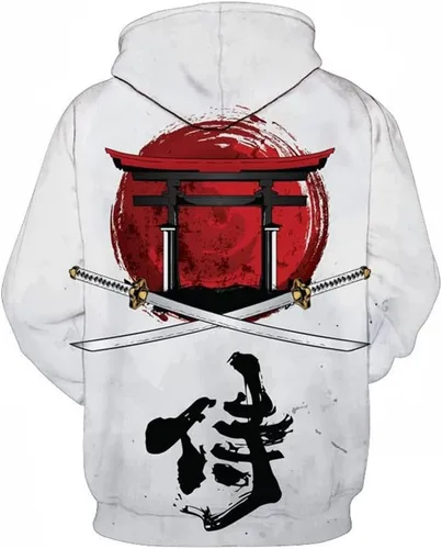 Vista 2 de Men's Japanese Samurai Hooded Pullover 3D Printing Hoodie Sweatshirt