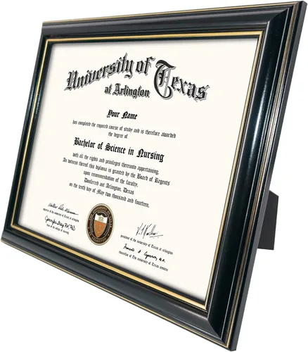 Vista 3 de GraduationMall Marco de diploma de certificado de 8.5 x 11, madera maciza y vidrio templado, acabado negro con ribete dorado