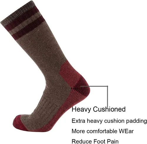 Vista 3 de Cerebro Calcetines de lana merino para hombre, calcetines acolchados a media pantorrilla que absorben la humedad, calcetines de senderismo