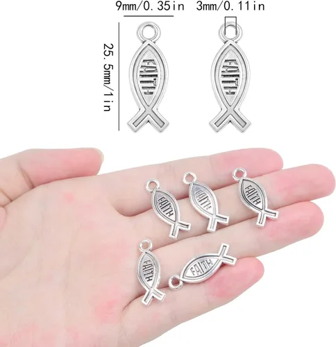 Vista 2 de Jesus Fish Charms Tibetan Alloy Christian Fish Shaped Jesus Pendants Charms Craft Supplies for DIY Bracelet Necklace Jewelry Making Findings