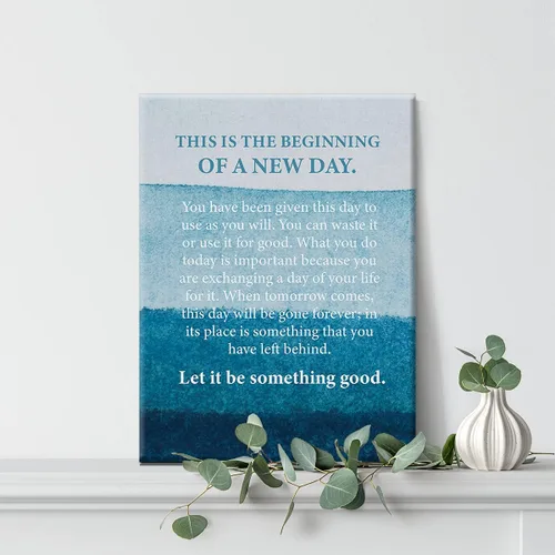 Vista 5 de Arte de pared inspirador con cita "This Is the Beginning of a New Day" (Este es el comienzo de un nuevo día), impresiones de pintura en lienzo