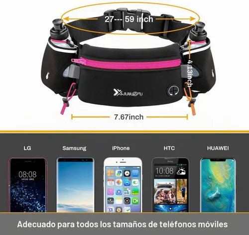 Vista 3 de Number-one Cinturón para correr con botellas de agua (2 x 5.9 fl oz), cinturón de hidratación impermeable para iPhones, bolsa de cintura deportiva