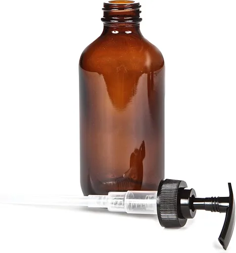 Vista 4 de Vivaplex, 4 botellas grandes de vidrio vacías de 8 oz, ámbar, con el gatillo en negro