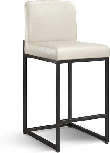 Vista 26 de Sophia & William Taburete de bar negro, altura de mostrador de 24 pulgadas con respaldo, sillas de bar modernas de piel sintética para cocina, 1