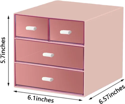Vista 3 de Organizador de escritorio con cajón, organizador de oficina con 4 cajones, caja de almacenamiento de escritorio para escritorio, tocador, oficina