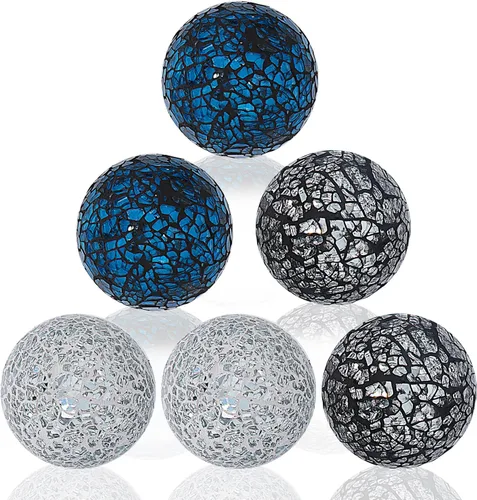 Vista 14 de Juego de 6 bolas decorativas de 2.4 pulgadas/2.4 in, esferas de mosaico pequeñas, orbes de vidrio, bolas decorativas para centro de mesa, tazones
