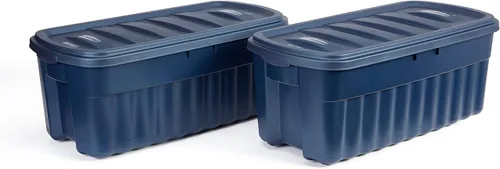 Vista 9 de Rubbermaid Roughneck Tote de 3 galones, paquete de 6, fabricado en EE.UU., índigo oscuro metálico, contenedores de almacenamiento de plástico