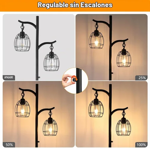 Vista 2 de Lámpara de pie 9MMML para sala de estar, lámpara de pie industrial de granja regulable con 2 jaulas colgantes en forma de lágrima, lámpara de árbol