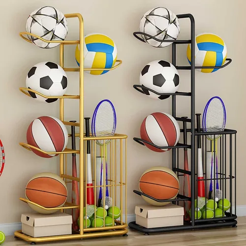 Vista 7 de Basketball Storage Rack, Sports Equipment Organizer, Yoga Mat Storage Basket, Multi-Tier Ball Storage Rack with Adjustable Feet for Garages, Courts