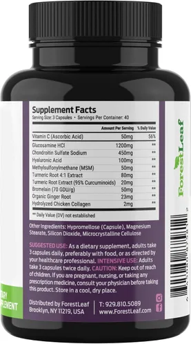 Vista 9 de ForestLeaf Glucosamina Condroitina MSM Complejo Suplemento Articular - 1200mg - 120 Cápsulas