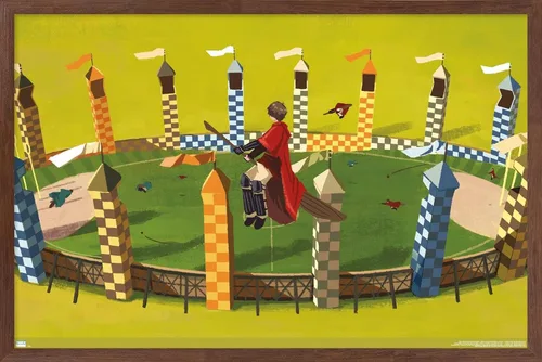 Vista 10 de Trends International The Wizarding World: Harry Potter - Póster de pared de Harry Quidditch, 14.72 x 22.37 pulgadas, versión enmarcada de madera