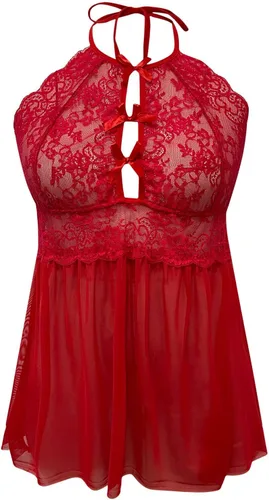 Vista 8 de Lencería de talla grande para mujer para sexo travieso juego de encaje transparente pijamas halter camisola babydoll de peluche