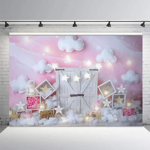 Vista 2 de MEHOFOND Fondo de estudio fotográfico de nube rosa y blanca, accesorios de fondo para cumpleaños, niña, baby shower, decoración de fiesta