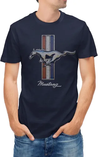Vista 3 de Tee Luv Camisa Ford Mustang desgastada para hombre, Brezo Azul Marino