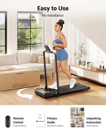 Vista 5 de THERUN Walking Pad, 2 in 1 Foldable Treadmills for Home, 2.5HP Under Desk with Handle Bar, 16" Widened Running Belt, Treadmill with Remote Control &