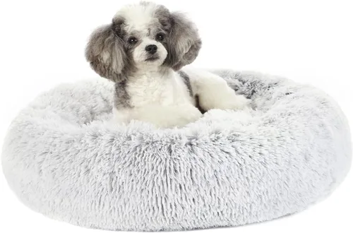 Vista 19 de Bedfolks Cama calmante en forma de dona, camas redondas y esponjosas de 23 pulgadas para perros pequeños, lavable a máquina, antiansiedad, cama