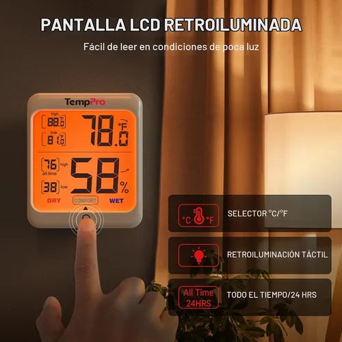 Vista 4 de ThermoPro TP53 - Higrómetro digital Termómetro interior para el hogar, sensor de temperatura y humedad con indicador de confort y registros