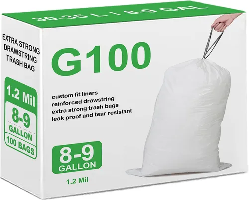 Vista 9 de Bolsas de basura con cordón resistentes de 50 unidades de 1.2 mil de grosor Forros blancos para botes de basura compatibles con Code P de 13-17