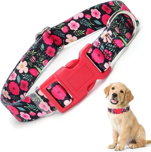 Vista 10 de Lindo collar de perro con patrones de flores verdes para perros machos y hembras, collares ajustables y cómodos para perros XS, pequeños, medianos