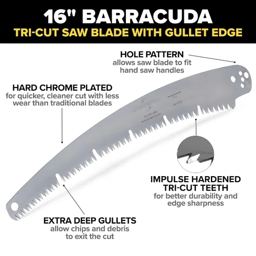 Vista 3 de Barracuda™ Hoja de sierra de corte triple de 16 pulgadas con borde de goleta Dientes duros cromados, endurecidos por impulso, se adapta a postes