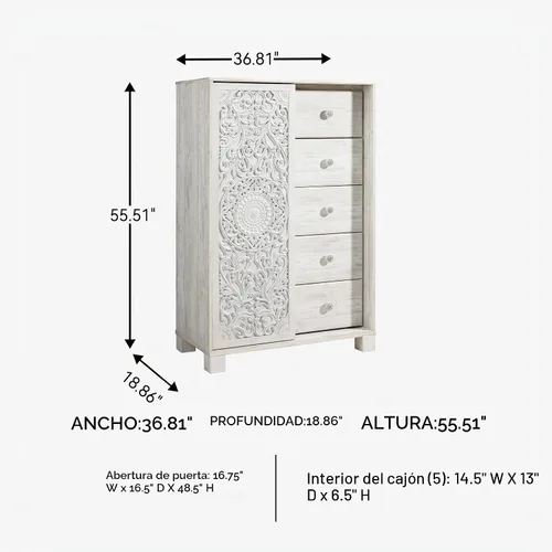 Vista 3 de Signature Design by Ashley Cómoda alta blanca para dormitorio, vestidor