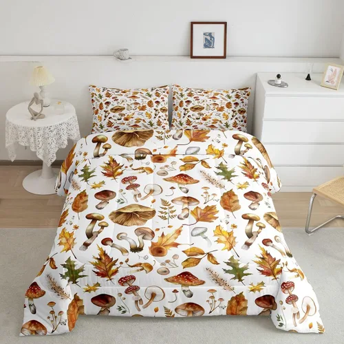 Vista 21 de Feelyou Lindo juego de edredón decorativo de hongos para niños, edredón de hongos de dibujos animados para niños y adolescentes, juego de ropa