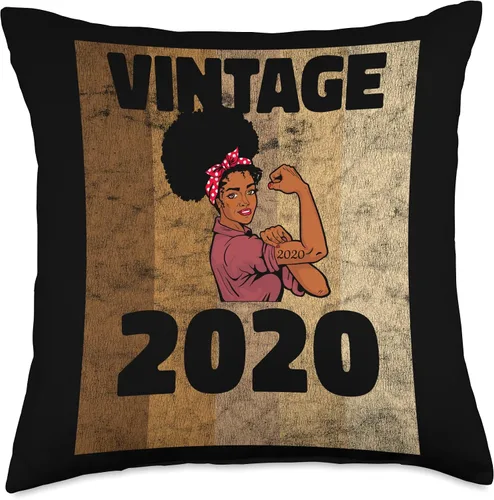 Vista 4 de Vintage 2020 Limited Edition 3rd Birthday Afro Girls Women Throw Pillow