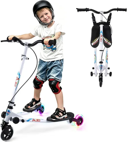 Vista 7 de Swing Scooter for Kids, 3 Wheels Foldable Wiggle Kick Scooter Push Drifting with 4 Adjustable Handlebar & 2 Rear LED Wheel for Boys and Girls Ages