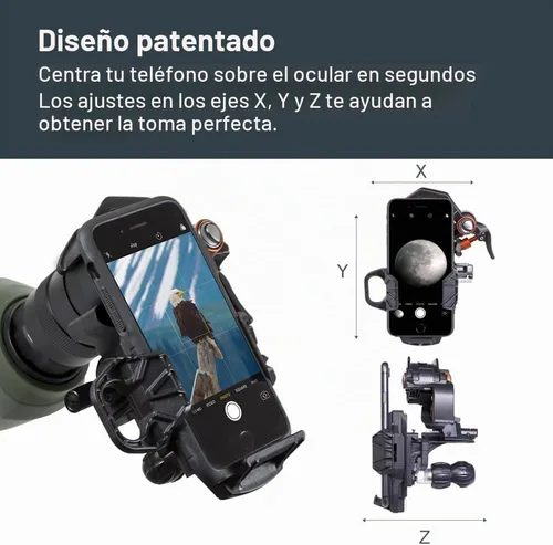 Vista 5 de Celestron – NexYZ DX – Adaptador universal para smartphone para telescopio, binoculares y miras de detección – Alineación de precisión de 3 ejes