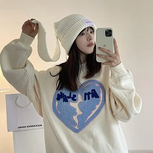Vista 2 de RICHTRUE Bonitos gorros para mujer, gorros para mujer, accesorios Y2K, gorros kawaii de ganchillo para mujer, orejas de conejo