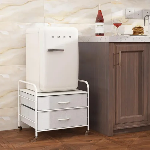 Vista 11 de EazeHome Mini soporte para nevera con almacenamiento, 120 libras BlackMini mesa de nevera, carrito de refrigerador de 2 cajones con ruedas, soporte