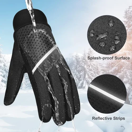 Vista 4 de Guantes de invierno para hombres y mujeres, para pantalla táctil para clima frío, antideslizantes, guantes cálidos con forro térmico de punto suave