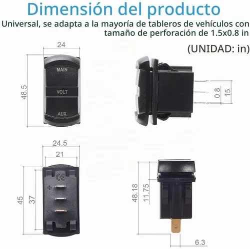 Vista 7 de MICTUNING MIC-DV-077 Voltímetro digital de panel LED, monitor de voltaje estilo interruptor basculante, azul para 2 baterías, para coche, camioneta