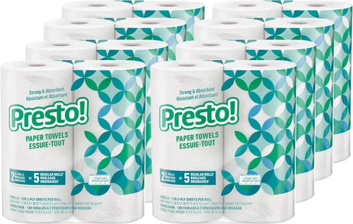 Vista 10 de Presto! Toallas de papel, 128 hojas, 6 rollos Flex-a-Size Rollo familiar 3 paquetes de 2 Blanco