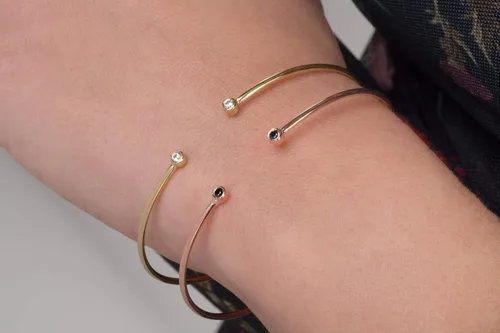 Vista 5 de Elegante joyero para mujer, pulsera de diamantes en oro macizo de 9k, 14k y 18k, brazalete de dos diamantes, brazalete de oro femenino para ella