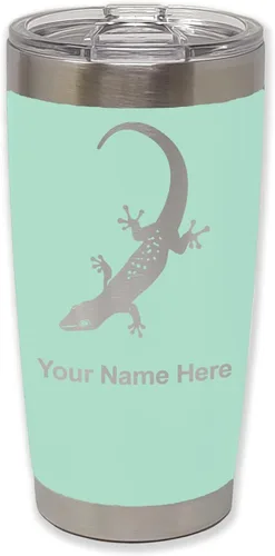 Vista 7 de LaserGram 20oz Vacuum Insulated Tumbler Mug, Gecko, Personalized Engraving Included (Black)