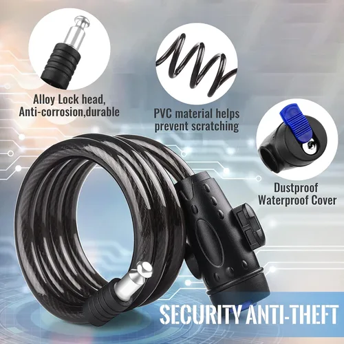 Vista 2 de Candado de bicicleta, [4 pies/3.9 ft] Diyife - Candados de cable para bicicleta con 2 llaves, resistente a la intemperie, cable de seguridad