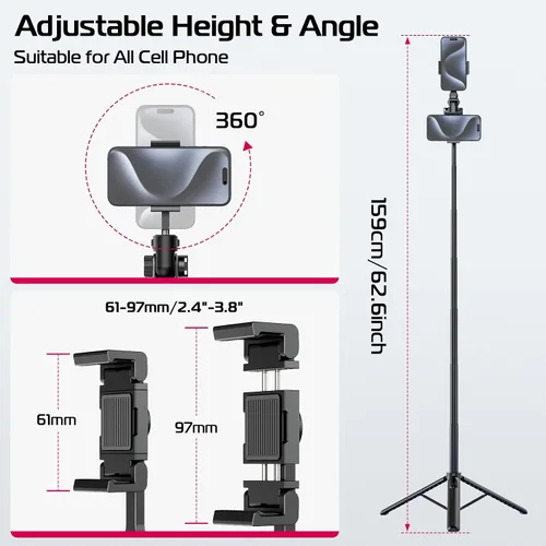 Vista 4 de ULANZI Trípode extensible MT-70, soporte para selfie stick de 63 pulgadas