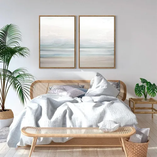 Vista 5 de Gardenia Art - Lienzo enmarcado para decoración de pared, diseño de playa costera, lienzo abstracto, pintura de paisaje oceánico moderno