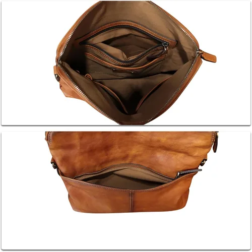 Vista 7 de IVTG Bolso bandolera de cuero genuino y bolso de mano para hombres y mujeres, bolso de hombro de cuero cruzado con correa