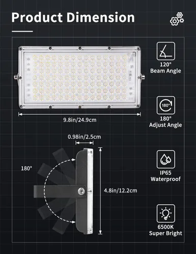 Vista 2 de papasbox Luz de inundación LED de 100 W para exteriores, luces de seguridad para exteriores de 8000 lúmenes, luces LED blancas cálidas de 3000 K