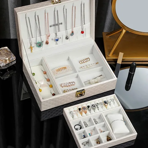Vista 3 de LQIAN Jewelry Box for Women Girls Travel Case Necklace Ring Earrings Organizer joyeros organizador de Mujer