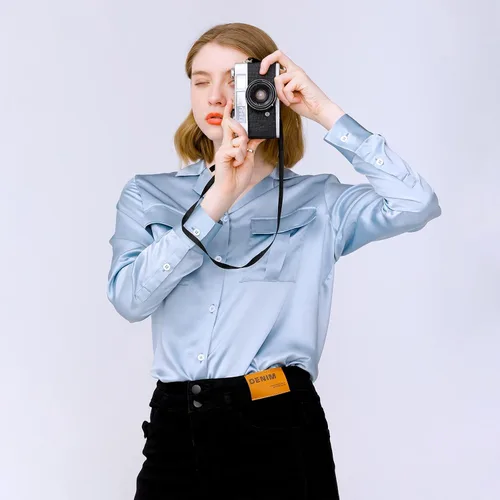 Vista 3 de Blusa de seda para mujer, 100% seda pura, manga larga, suave, 22 Momme, camisa de seda real
