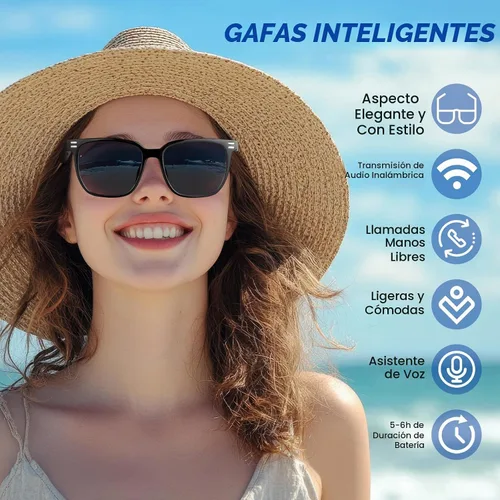 Vista 3 de Lentes inteligentes – Lentes de sol con Bluetooth fotocromáticos y anti luz azul, protección UV, llamadas manos libres y audio, asistente de voz